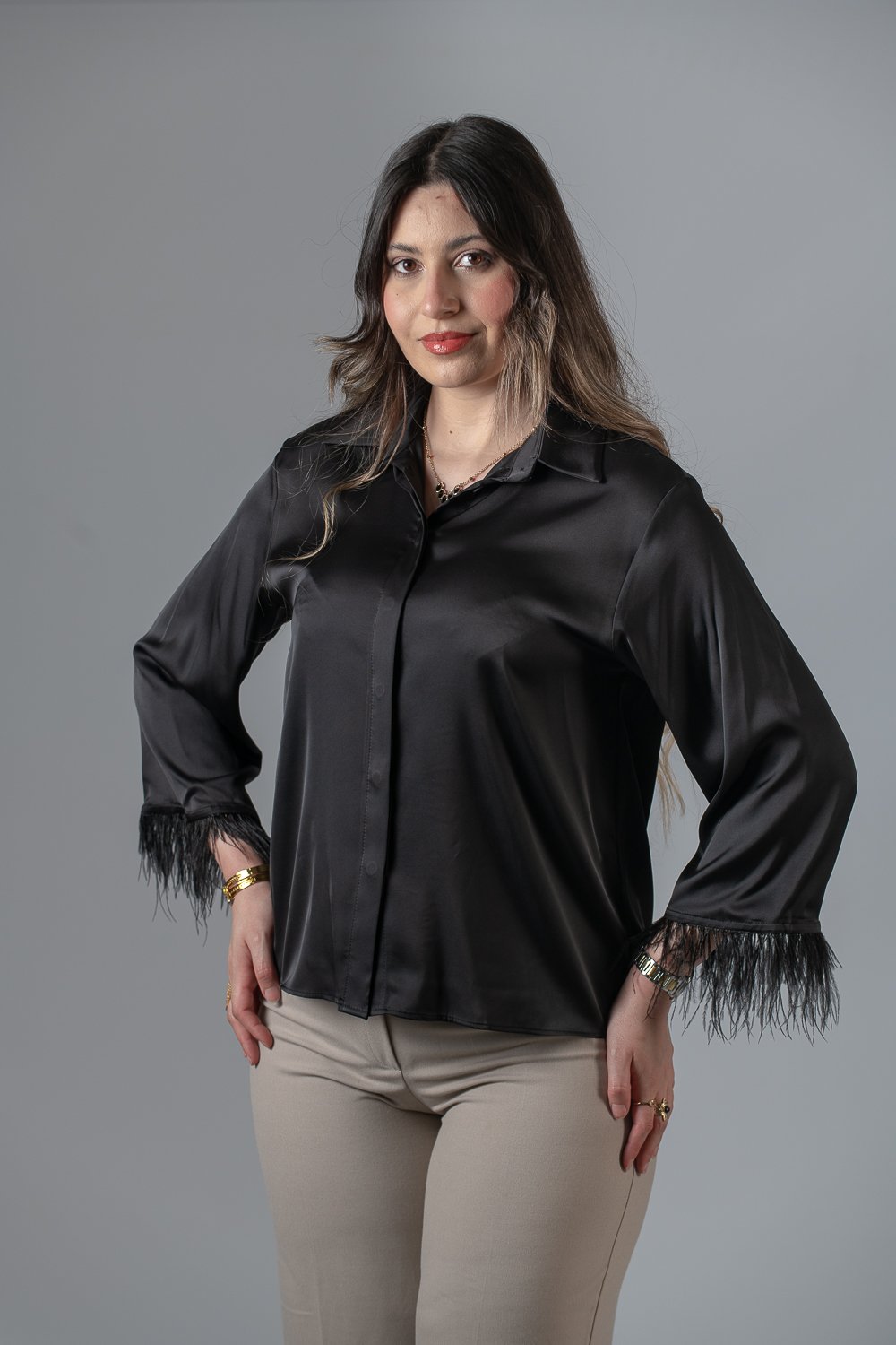 Chemisier Plumes Satin — Émotion